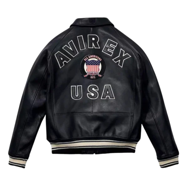 Men's Avirex Classic American Flight Icon Black Leather Bomber Jacket