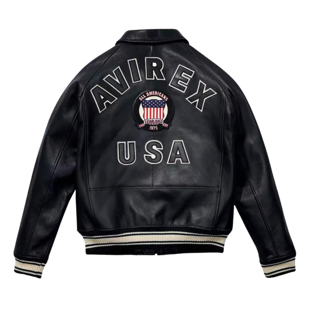 Men's Avirex Classic American Flight Icon Black Leather Bomber Jacket