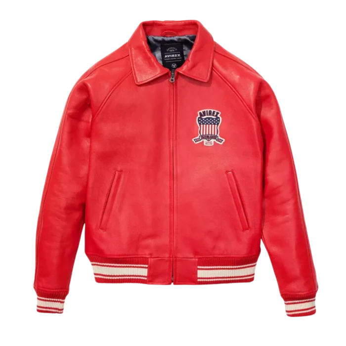 Men's Avirex Classic American Flight Icon Red Leather Bomber Jacket