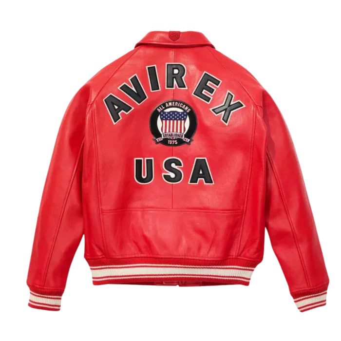 Men's Avirex Classic American Flight Icon Red Leather Bomber Jacket