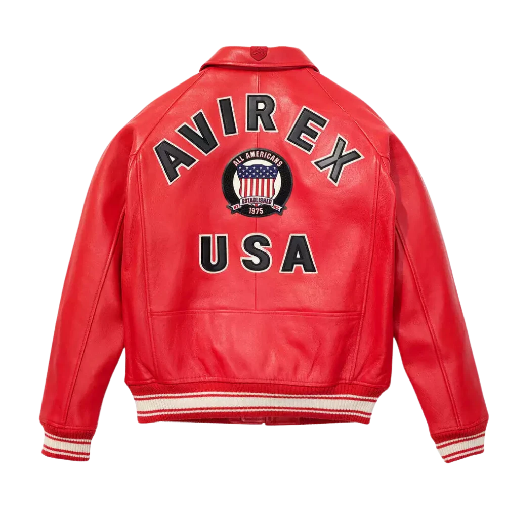 Men's Avirex Classic American Flight Icon Red Leather Bomber Jacket