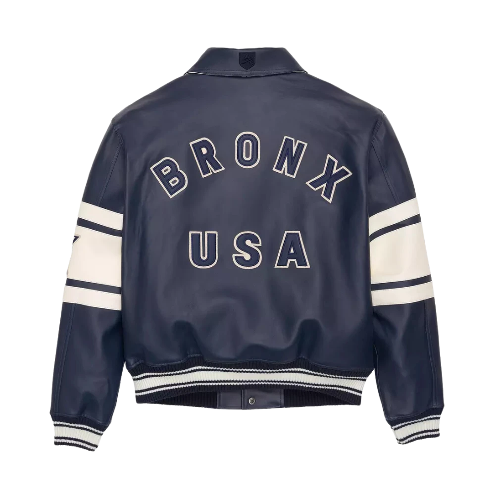 Men's Bronx USA Classic Blue Leather Bomber Jacket