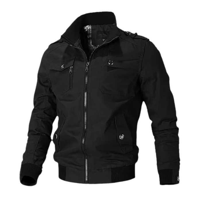Mens Casual Military Cotton Black Bomber Jacket