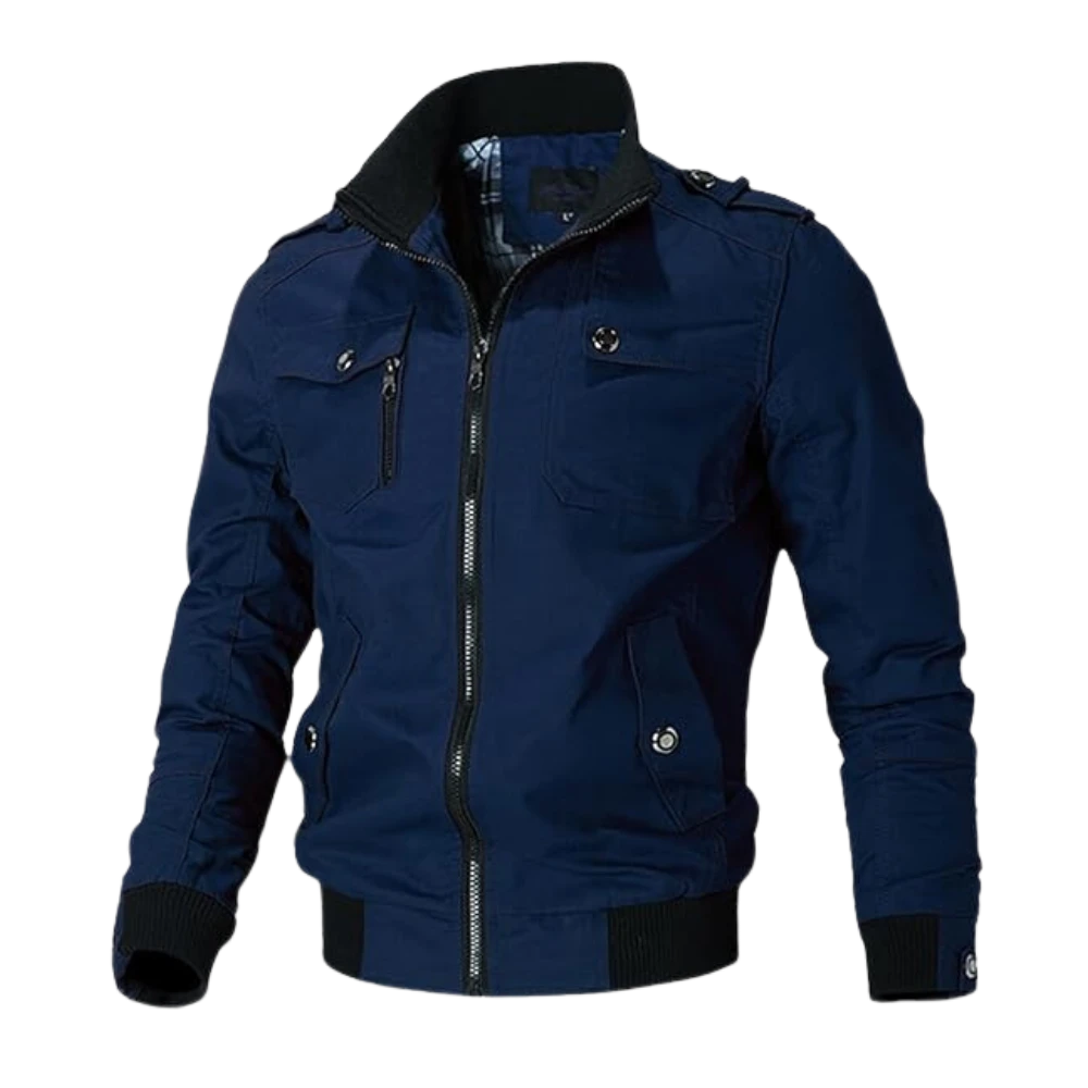 Mens Casual Military Cotton Deep Blue Bomber Jacket