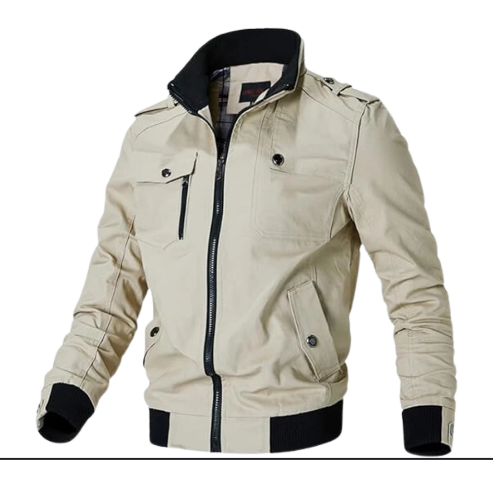 Mens Casual Military Cotton Khaki Bomber Jacket