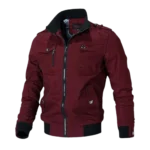 Mens Casual Military Cotton Wine Red Bomber Jacket