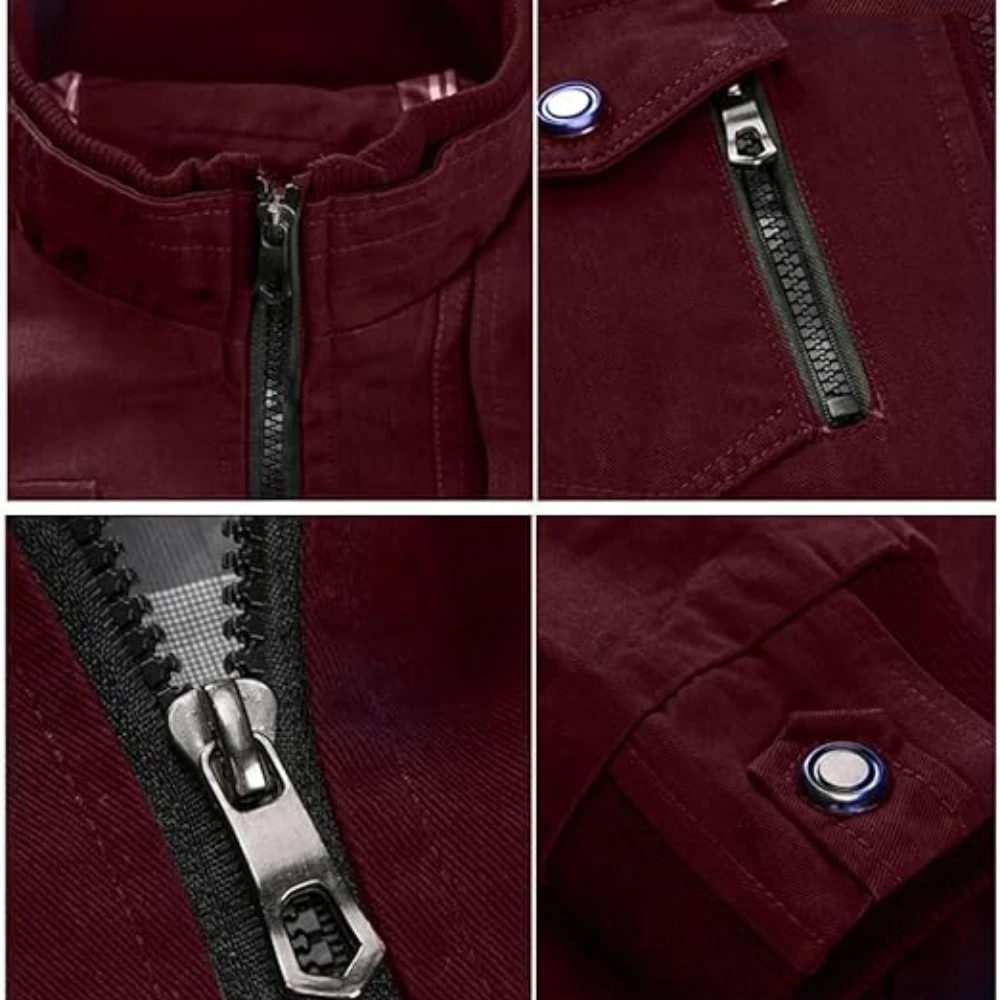 Mens Casual Military Cotton Wine Red Bomber Jacket