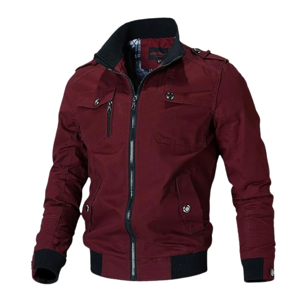 Mens Casual Military Cotton Wine Red Bomber Jacket