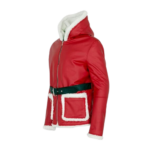 Mens Christmas Red Hooded Leather Jacket