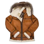 Mens Classic Brown Shearling Aviator Jacket with Fur Hood (2)