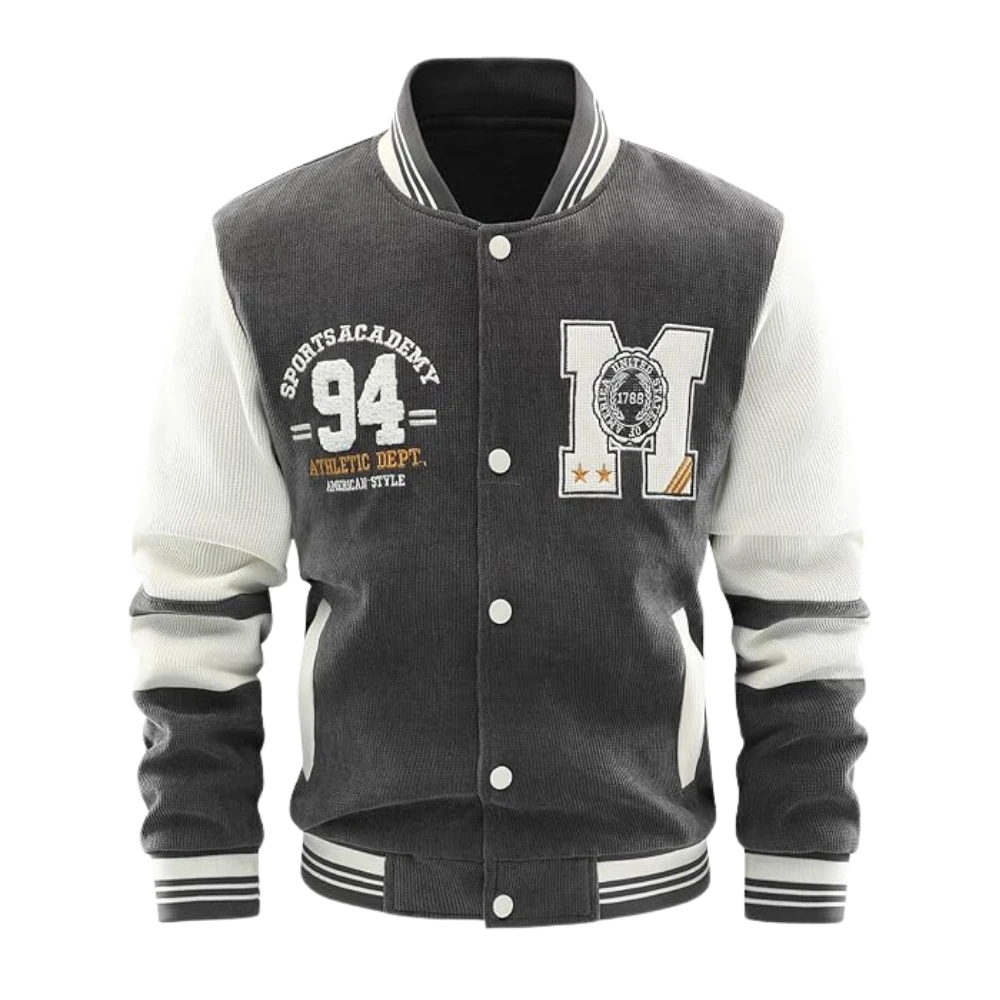 Mens College Letterman Baseball Dark Gray Varsity Jacket