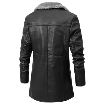 Mens Duffle Mid Length Shearling Leather Black Coat