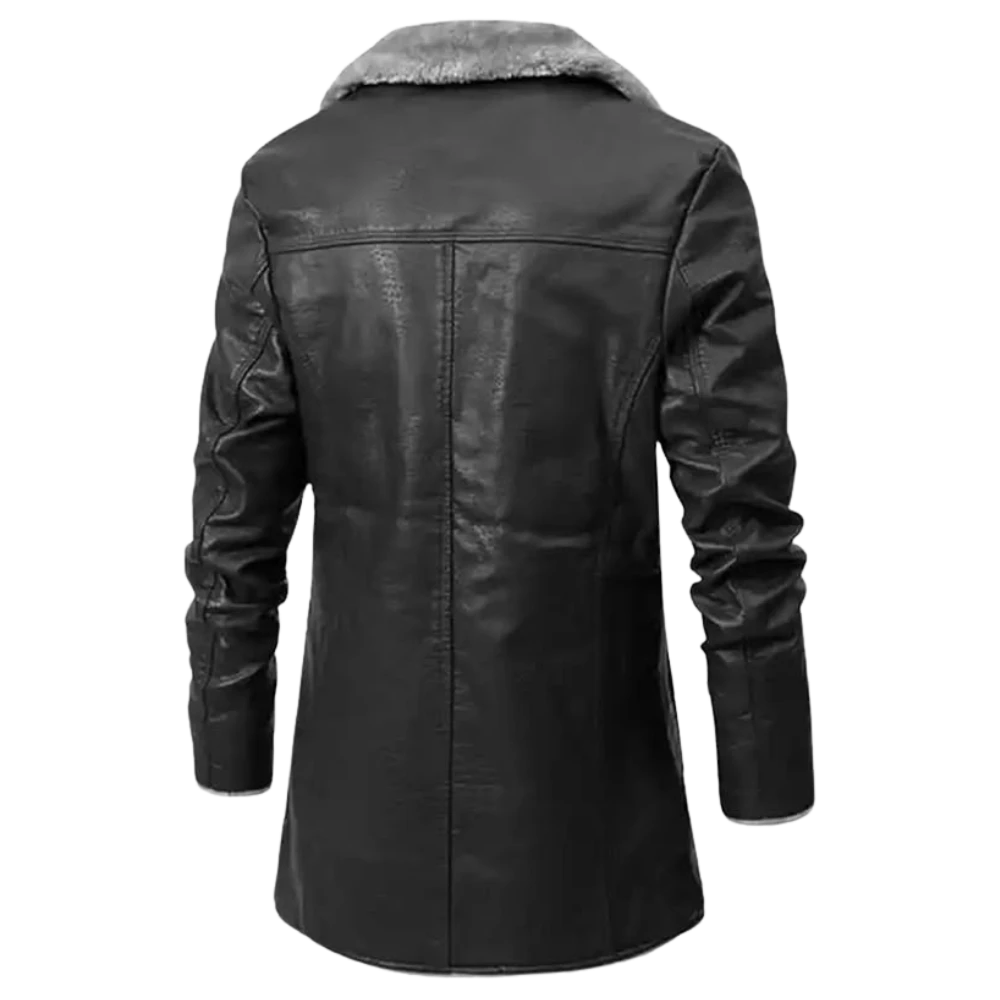 Mens Duffle Mid Length Shearling Leather Black Coat