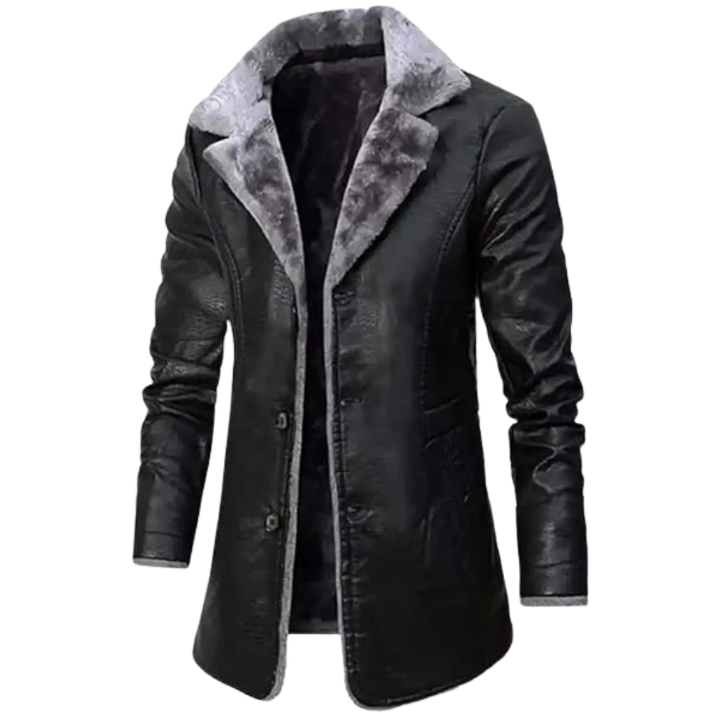 Mens Duffle Mid Length Shearling Leather Black Coat