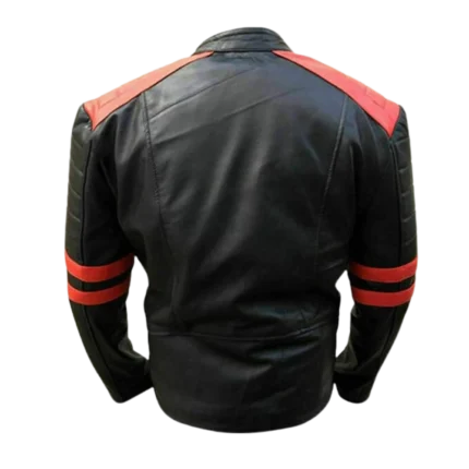 Mens Vintage Brando Red Stripes Black Biker Leather Jacket