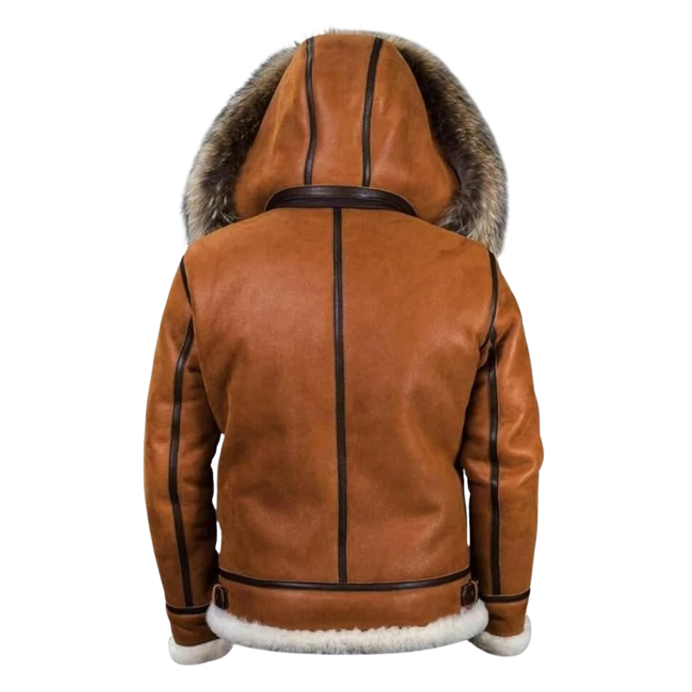 Mens Faux Suede Shearling Leather Coat Zipper Fur Hooded Sherpa Lined Brown Winter Thicken Warm Jacket Outwear Pocket (3)