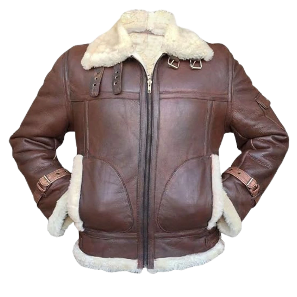 Mens Flying Aviator B3 Bomber RAF Shearling Brown Leather Jacket