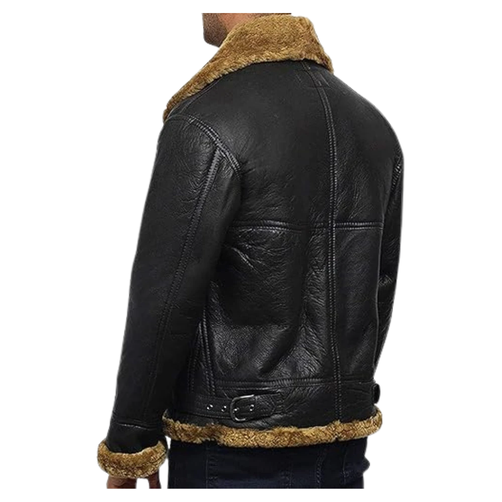 Mens Flying B3 Bomber Shearling Leather Black Jacket