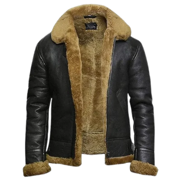 Mens Flying B3 Bomber Shearling Leather Black Jacket