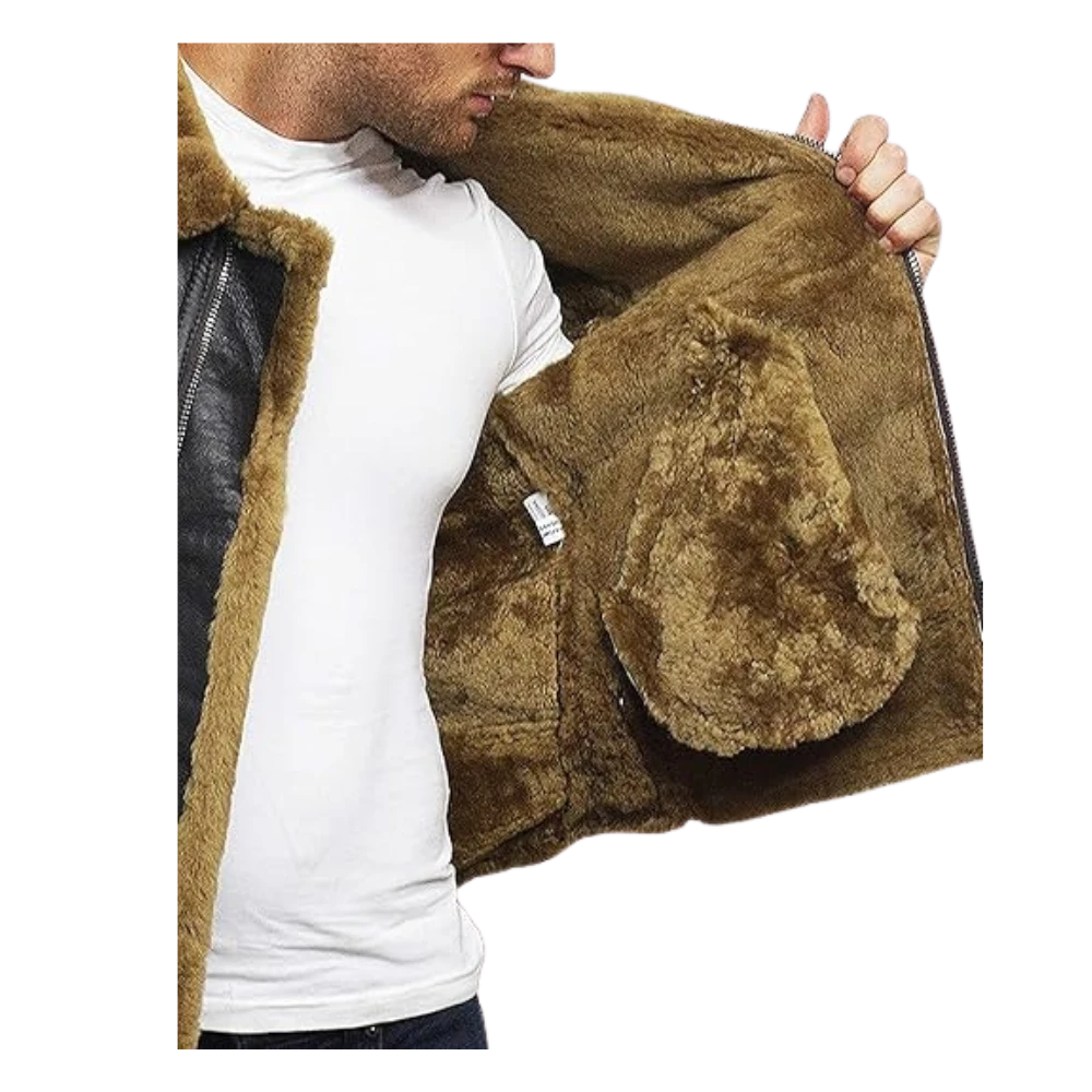 Mens Flying B3 Bomber Shearling Leather Black Jacket