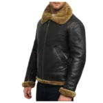 Mens Flying B3 Bomber Shearling Leather Black Jacket