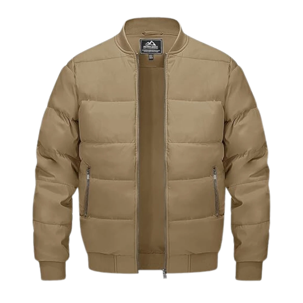 Mens Lightweight Khaki Bomber Varsity Jacket