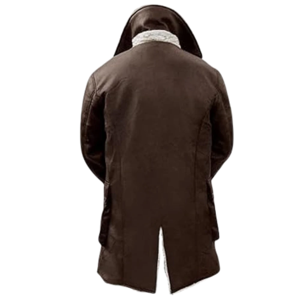 Mens Military Bane Knight Rises Trench Shearling Dark Brown Leather Coat