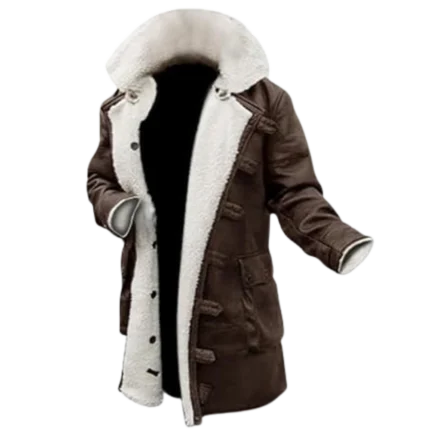 Mens Military Bane Knight Rises Trench Shearling Dark Brown Leather Coat