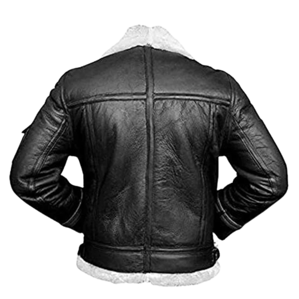 Mens RAF Pilot Aviator B3 Bomber Shearling Leather Black Jacket