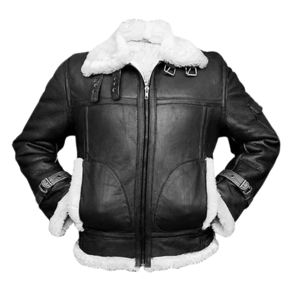 Mens RAF Pilot Aviator B3 Bomber Shearling Leather Black Jacket