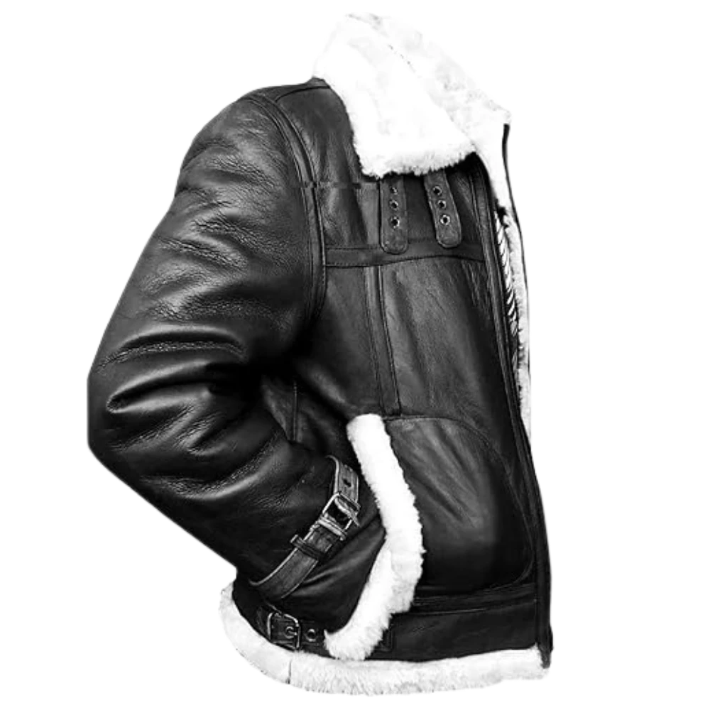 Mens RAF Pilot Aviator B3 Bomber Shearling Leather Black Jacket