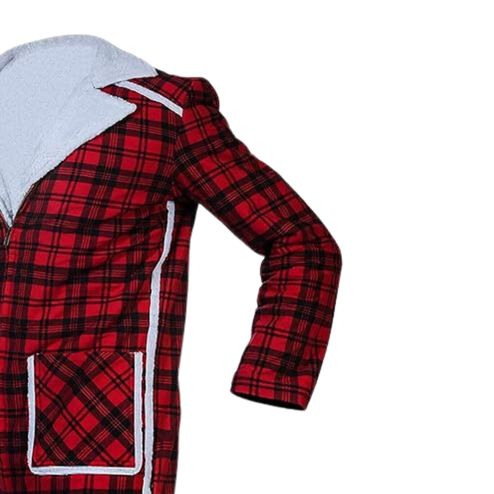 Wade Willson Christmas Style Red Flannel Fur Shearling Coat