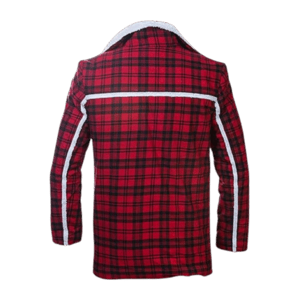 Wade Willson Christmas Style Red Flannel Fur Shearling Coat