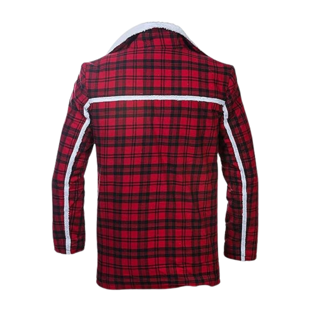 Wade Willson Christmas Style Red Flannel Fur Shearling Coat