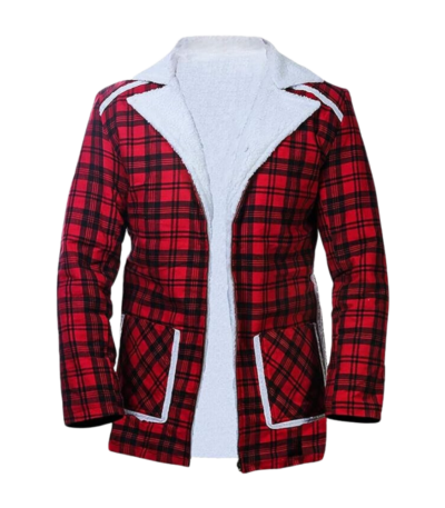Wade Willson Christmas Style Red Flannel Fur Shearling Coat