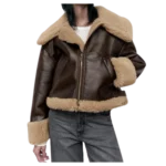 Womens Aviator Shearling Brown Leather Jacket