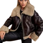 Womens Aviator Shearling Brown Leather Jacket