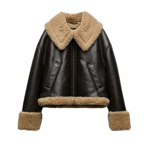 Womens Aviator Shearling Brown Leather Jacket