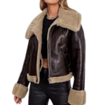 Womens Aviator Shearling Brown Leather Jacket