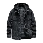 Mens Black Denim Hooded Jacket