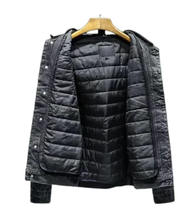 Mens Black Denim Hooded Jacket