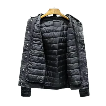 Mens Black Denim Hooded Jacket