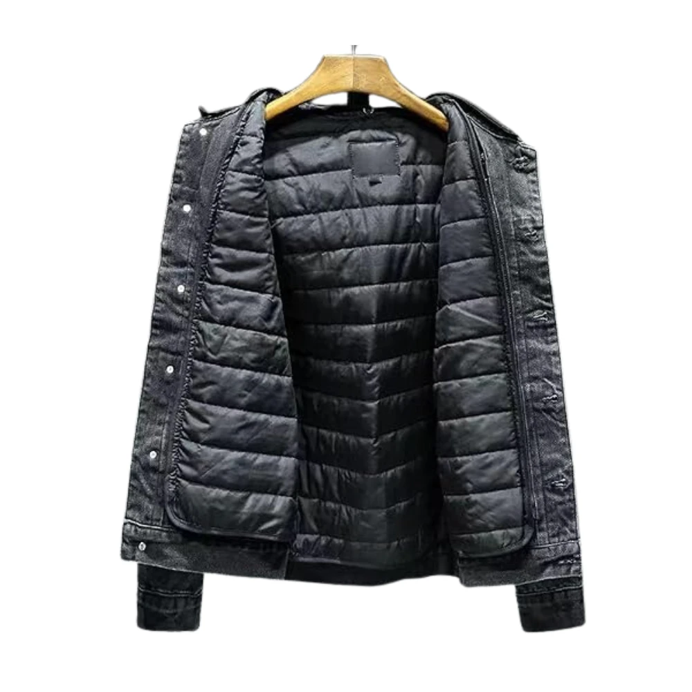 Mens Black Denim Hooded Jacket