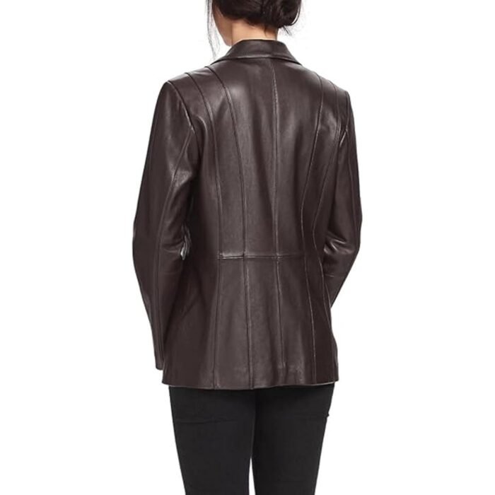 Women's J Ferrar Brown Leather Coat Jacket - back look