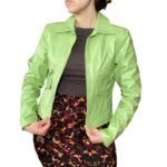 Women's Marc Mattis Green Faux Leather Jacket - Front Open Zipper Look