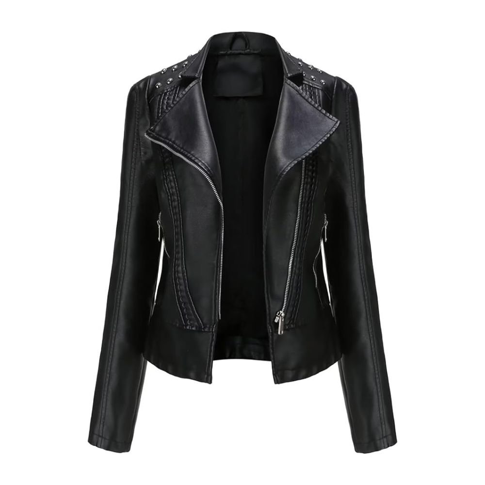 womens black rivet leather jacket