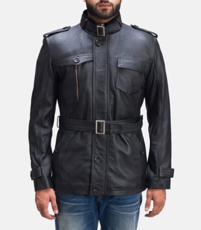 Mens Black Leather Hunter Jacket