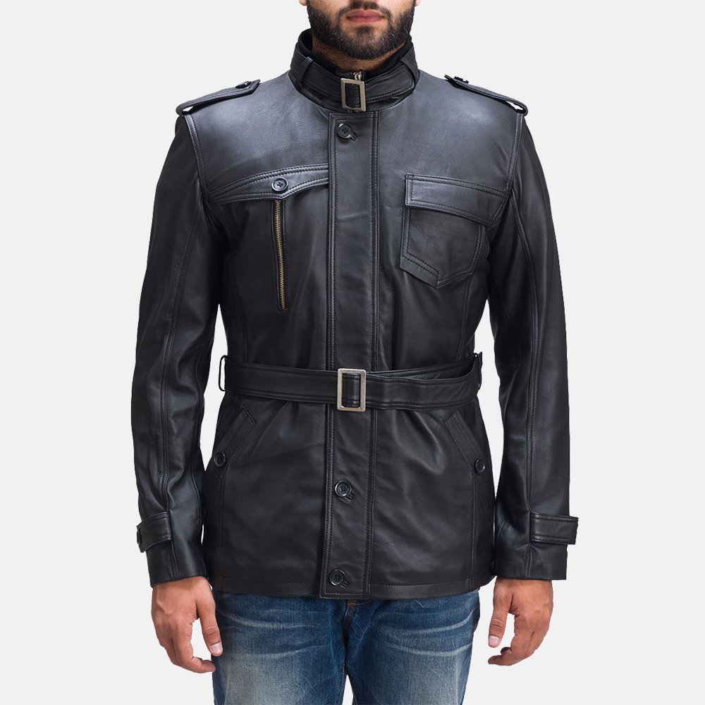 Mens Black Leather Hunter Jacket