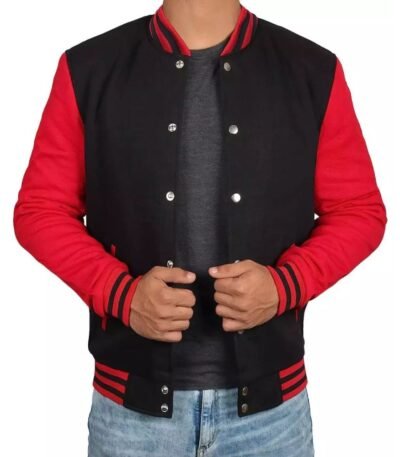 Men's Red and Black Varsity Baseball Jacket