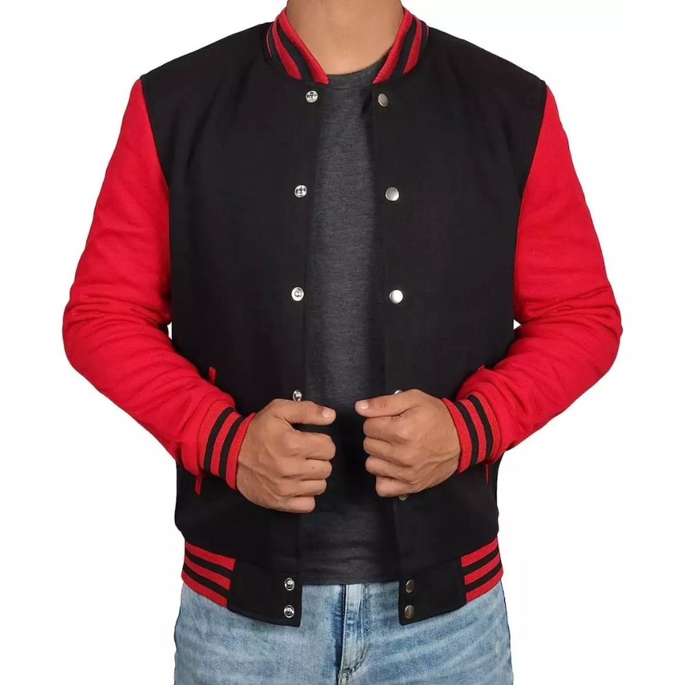 Men's Red and Black Varsity Baseball Jacket